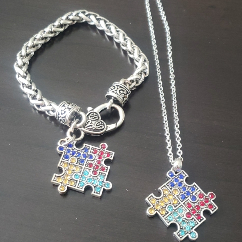 Inspired Silver Autism Awareness Necklace&Bracelet